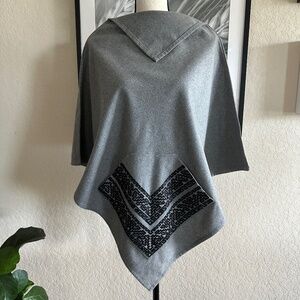 CARLA FERNANDEZ Luna Poncho with Leather Fretwork One Size Gray